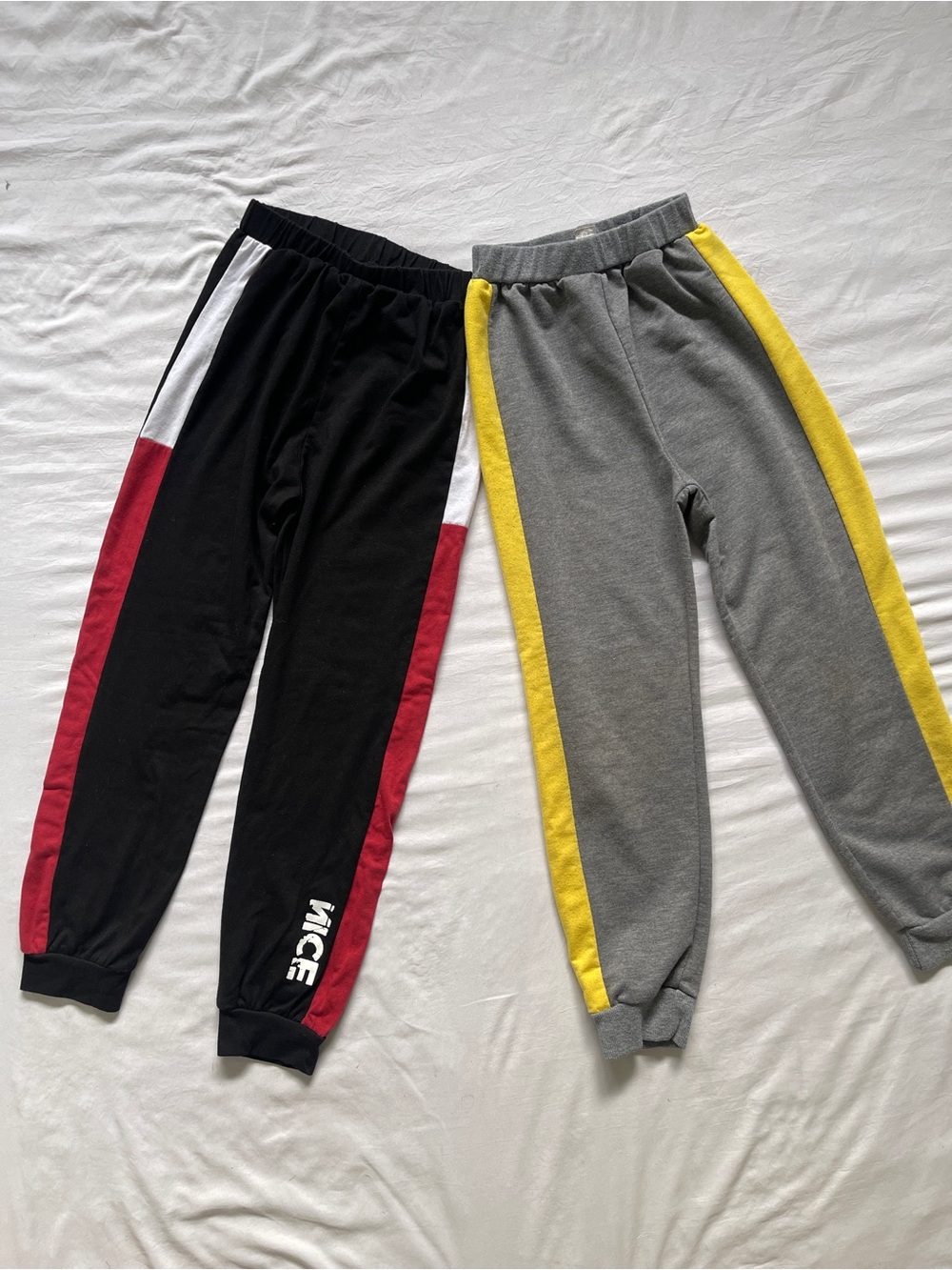 Bundle Kids Boys Joggers with Side Stripes | Size 7-8 | Black/Red & Gray/Yellow